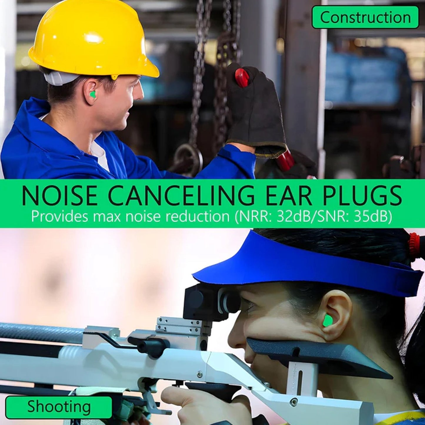 Noise blocking ear plugs made from soft foam material