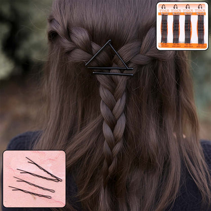 Set of 24 medium black hair bobby pins with non-slip grip