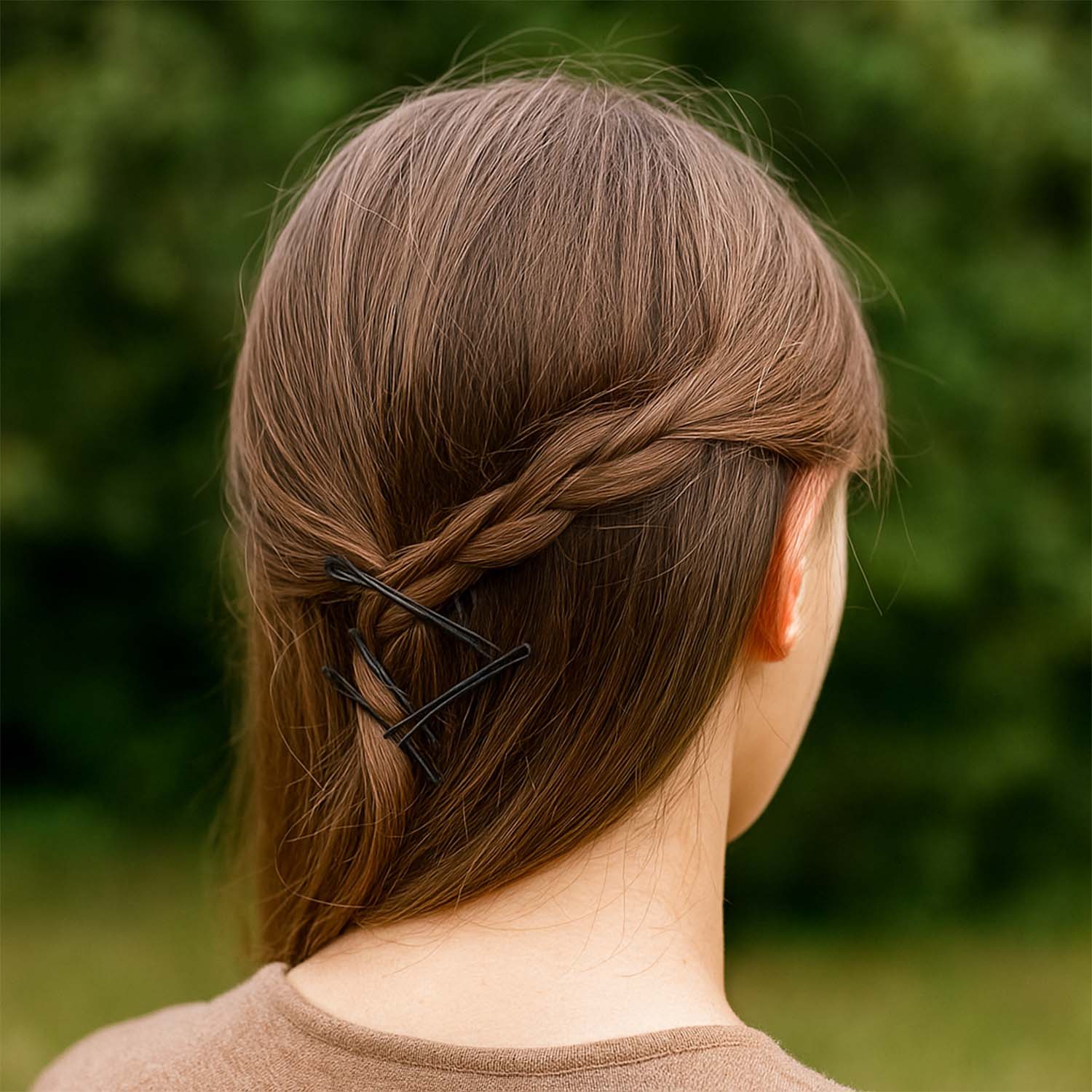 Close-up of big black hair bobby pins displaying smooth rounded tips