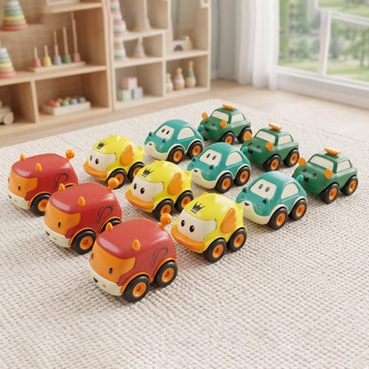Assorted colorful toy cars from Funwoods Scurry collection