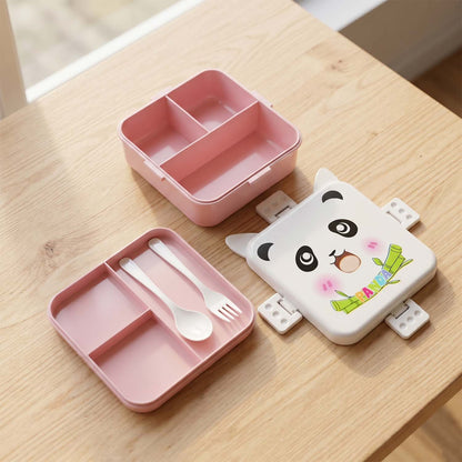 Side view of panda kids lunch box showing compartments