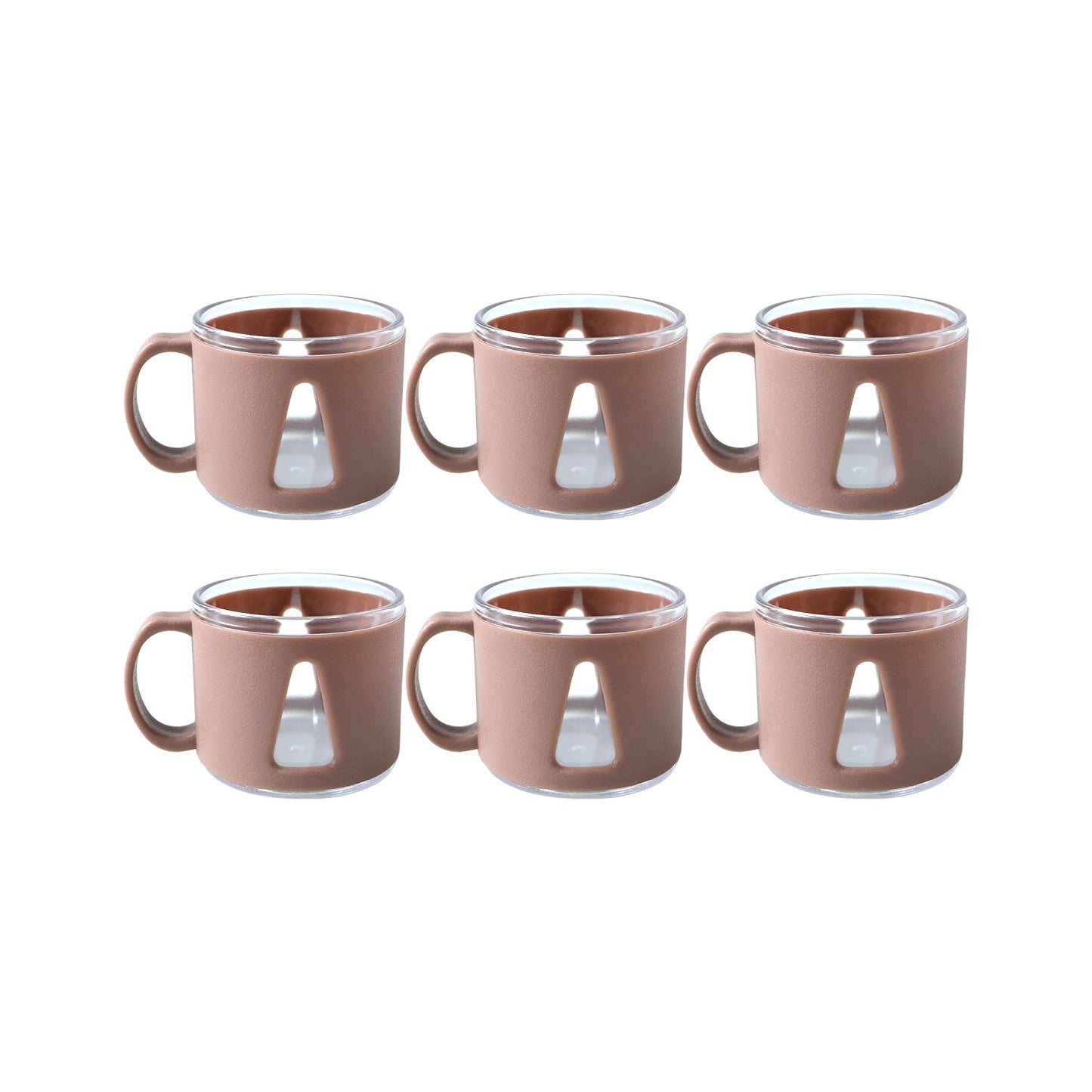 Tea cup set displayed on kitchen counter, ready for use