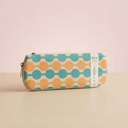 Design detail of multi-color geometric pencil pouch