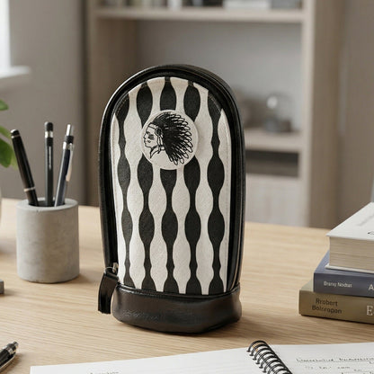Stylish hard base vertical zipper pencil pouch front view
