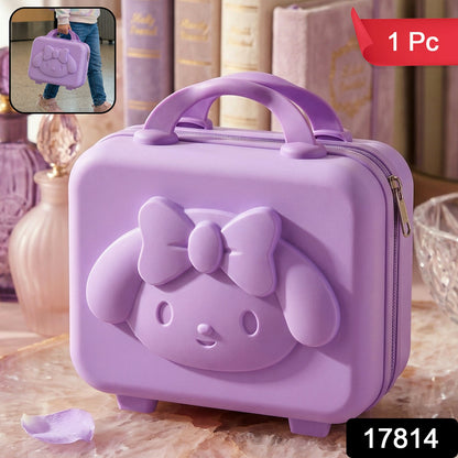Kids bear hard shell carry case with handle and embossed bear face in pastel colors