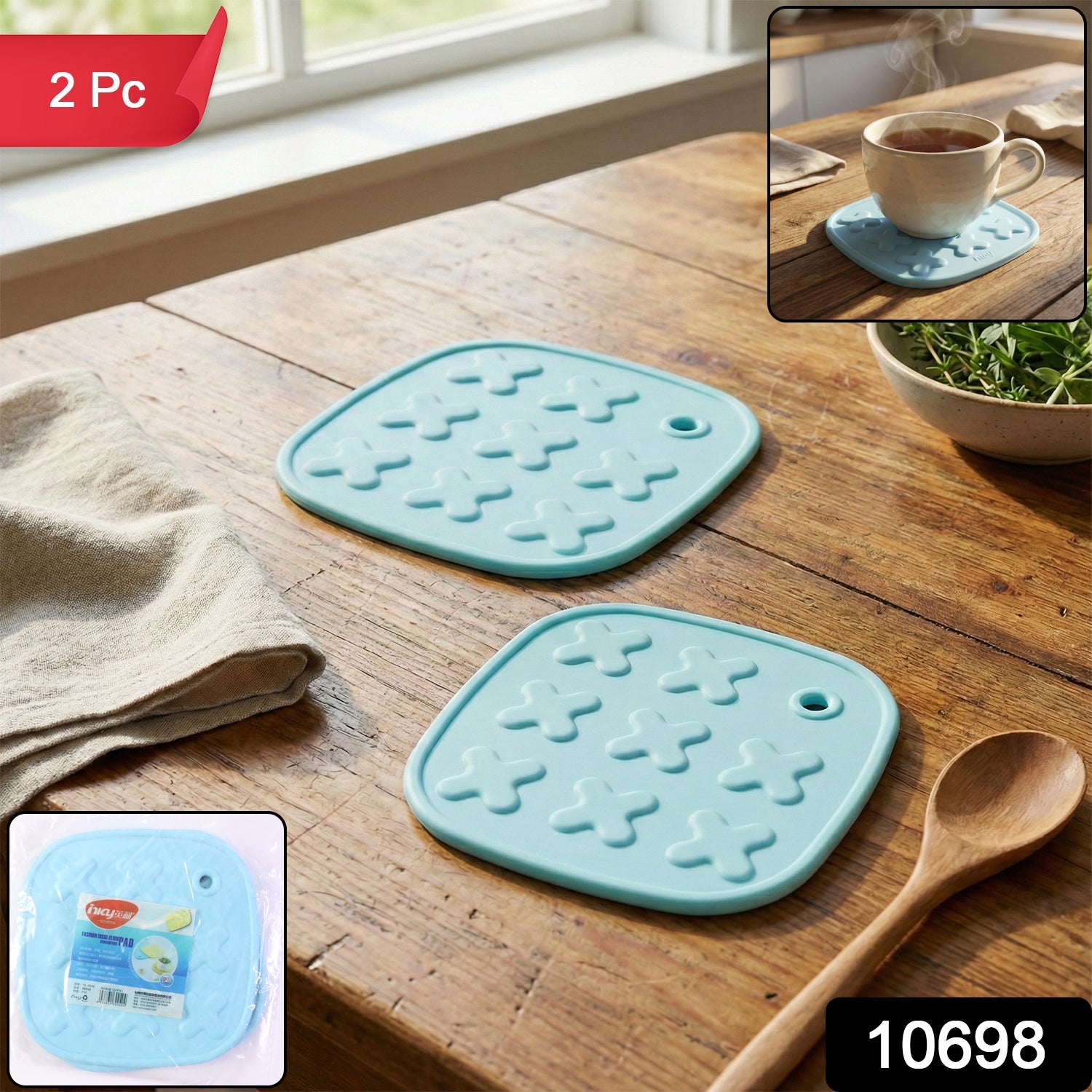 Pair of non-slip, heat-resistant silicone cup coasters and pot pads