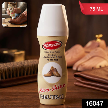 Maxwax liquid shoe polish bottle with sponge applicator for easy use