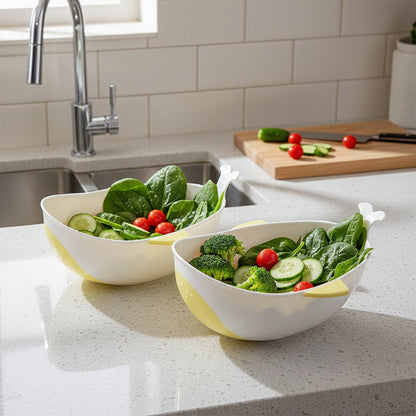 Plastic food washing bowl and strainer for rice, noodles, and vegetables